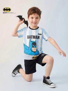 BATMAN X SHEIN Young Boy Casual Cartoon Pattern Simple T-Shirt Set Family Matching Summer Back-To-School Back-To-School - Multicolor - View 4