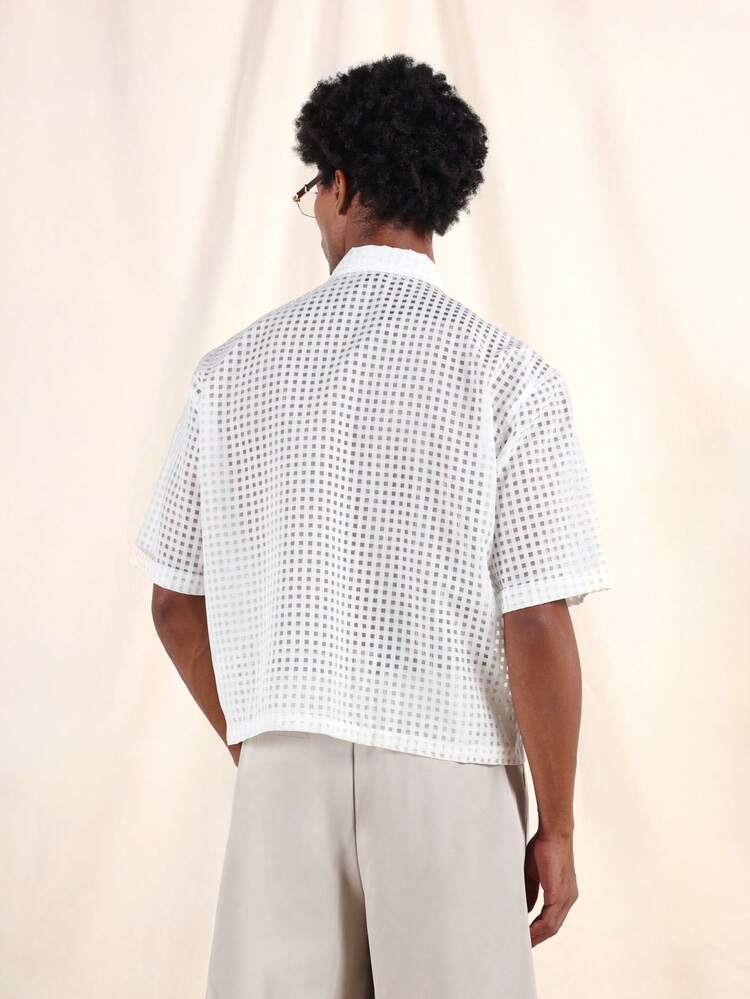 Boxy Passform durchsichtiges strukturiertes Poloshirt mit kurzen Ärmeln, leicht und lässig für den Sommer mit Knopfkragen