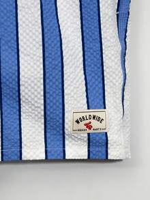 Manfinity KASUA Men's Summer Vacation Striped Textured Drawstring Waist Beach Shorts, Holiday - Blue and White - View 3