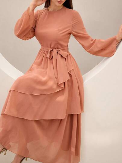 Graceveil Elegant Chiffon Asymmetrical Flared Waist Dress