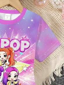 K-POP 图案印花休闲舒适时尚可爱动漫风短袖T恤，适合春夏外出、运动、学院风等场合。 - 彩色 - 查看 5