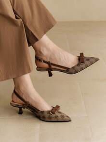Alvarani 2026 Women's Closed Toe High Heels With Bow Decor And Vintage Floral Pattern, Comfortable Kitten Heel Pumps Suitable For Daily, Work, Party, Formal Occasions, In Brown Valentines,Elegant,Elegant,Pointed Heels - Brown - View 2