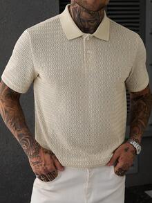 Manfinity CasualCool Camisa polo texturizada color albaricoque para hombre, top minimalista y ligero para ir al trabajo - Albaricoque - Ver 6