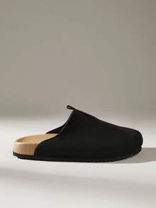 Solecia Giày da lộn màu kaki, kiểu dáng trễ vai, đế dày, thích hợp đi làm. - màu đen - Xem 1