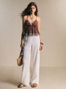 Poéselle Áo camisole nữ thêu hoa, xếp ly, kiểu dáng thường ngày, đa năng. - màu nâu - Xem 4
