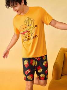 Notgurli Set Piyama Pria Motif Kartun Kentang Goreng Lengan Pendek dan Celana Pendek - MultiWarna - View 6
