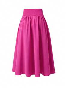 Rometta Plus Size Women's Casual Solid Color Long Skirt, Versatile For Daily Work Fall - Hot Pink - View 2