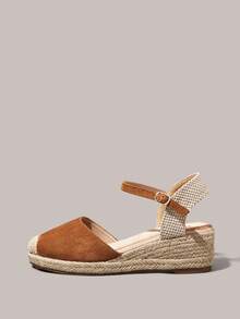 Styleloop Sandal nữ đế dày, chất liệu gai dầu, kiểu dáng thời trang, khóa cài tròn, thích hợp cho kỳ nghỉ hè, không thể thiếu khi đi du lịch. - Lạc đà - Xem 3