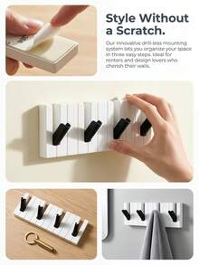 Haus Hana Bộ 2/4 móc treo tường hình đàn piano, đế dính có thể tháo rời với các phím gập, giúp sắp xếp các vật dụng nhỏ, hoàn hảo cho cửa ra vào, phòng tắm và việc tổ chức nhà cửa. - Nhiều màu - Xem 12