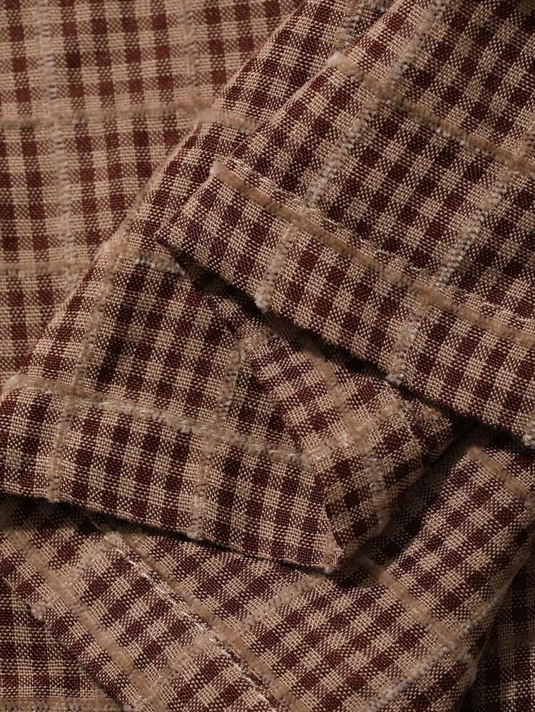 Women's Plaid Single-Breasted Short Sleeve Top And Shorts Casual Loungewear Set