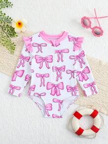 SHEIN Áo tắm liền thân tay ngắn xếp bèo in hình bướm cho bé gái, có khóa kéo, áo tắm dài tay cho bé gái, áo tắm dài tay cho bé gái, áo tắm dài tay cho bé gái, áo tắm dài tay cho bé gái, áo tắm dài tay cho bé gái, áo tắm dài tay cho bé gái - Hồng - Xem 1