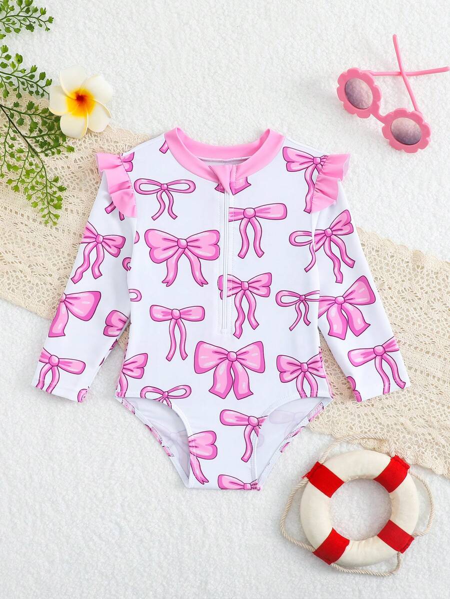 SHEIN Áo tắm liền thân tay ngắn xếp bèo in hình bướm cho bé gái, có khóa kéo, áo tắm dài tay cho bé gái, áo tắm dài tay cho bé gái, áo tắm dài tay cho bé gái, áo tắm dài tay cho bé gái, áo tắm dài tay cho bé gái, áo tắm dài tay cho bé gái - Hồng - Xem 1