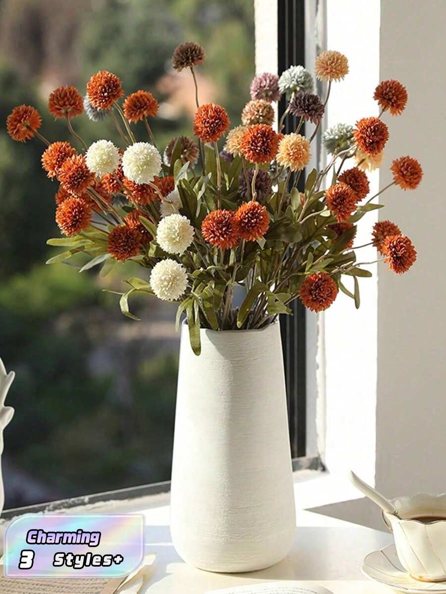 SHEIN Basic living 1/2/5件裝花朵蒲公英人造花,秋季配色,客廳裝飾、餐桌花藝擺飾,情人節、生日、畢業禮物,秋季裝飾 - 彩色 - 查看 1