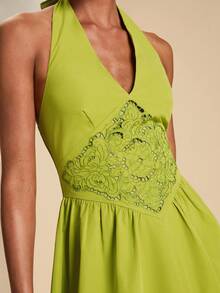 Travachic Women's Embroidered Halter Neck Vacation Dress,Elegant Dresses For Women, Summer Dress,Vacation Outfits Women,Embroidered Dress,Dresses For Women Summer - Green - View 3