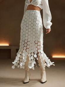 Anewsta Laser Cut Multi Circle Double Layered Skirt - White - View 7