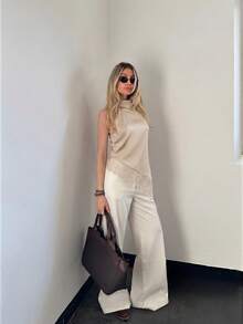 Firerie Áo camisole đen thanh lịch dành cho nữ, phối ren và satin, dây mảnh, vạt áo bất đối xứng, viền ren satin, gợi cảm và đa năng, phù hợp cho ngày Valentine, mùa hè, kỳ nghỉ biển, phong cách nhiệt đới bohemian và nhiều dịp khác. - Màu be - Xem 5