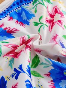 Young Girl Floral Print Camisole + Wide Leg Pants Set, Suitable For Summer Vacation - Blue - View 12