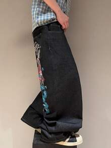 STEELVANCE Quần jean denim nam thường ngày, kiểu dáng casual, với họa tiết thêu bóng. - màu đen - Xem 4