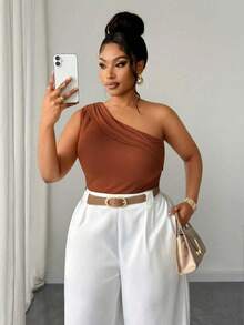 Maweii Plus Size Women Solid Color Sleeveless Top And Wide Leg Pants Fashion Set - Multicolor - View 5