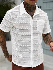 Manfinity CasualCool Camisa de punto para hombre, estilo casual maduro, diseño de malla calada para una vestimenta transpirable y cómoda, regalo ideal para novio o esposo - Blanco - Ver 7