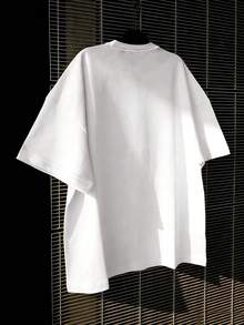 Manfinity Hypemode Kaos Pria Ukuran Besar dengan Cetakan Huruf, Leher Bulat, Kasual, Longgar - Putih - View 2