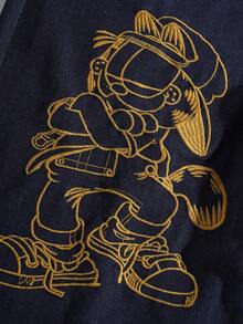 GARFIELD | SHEIN Quần short denim nam họa tiết hoạt hình có túi, kiểu dáng thường ngày. - Rửa tối - Xem 5