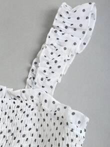 SHEIN Sweetro Women's White With Black Polka Dots Peplum Ruffle Hem Blouse Vacation Summer Cute Brunch Picnic - White - View 5