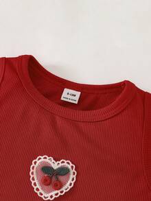 SHEIN Playful Pals 2pcs Baby Girls' White Floral Print Tank Top And Loose Comfortable Green Denim Shorts Set, Casual And Cute Style - Red - View 8