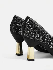 CUCCOO TILAWA Four Seasons Ladies Elegant Luxury Rhinestone High Heels Shopping Party Commuter Office Fashion Pointed Double Heel Women's High Heels - Black - View 5