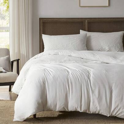 1pc White Lace Duvet Cover Set, Bohemian Farmhouse Style Bedding 3 Pieces Set, Lace Decor, Soft Microfiber Duvet Cover, Unisex, 1 Duvet Cover, 2 Pillow Shams, Comforter Not Included, Suitable For All Seasons