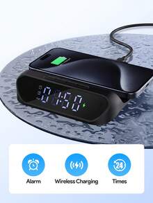 Teckwe Đồng hồ kỹ thuật số để bàn kiêm báo thức và sạc điện thoại không dây 15W - Thiết bị để bàn 2 trong 1 - màu đen - Xem 4