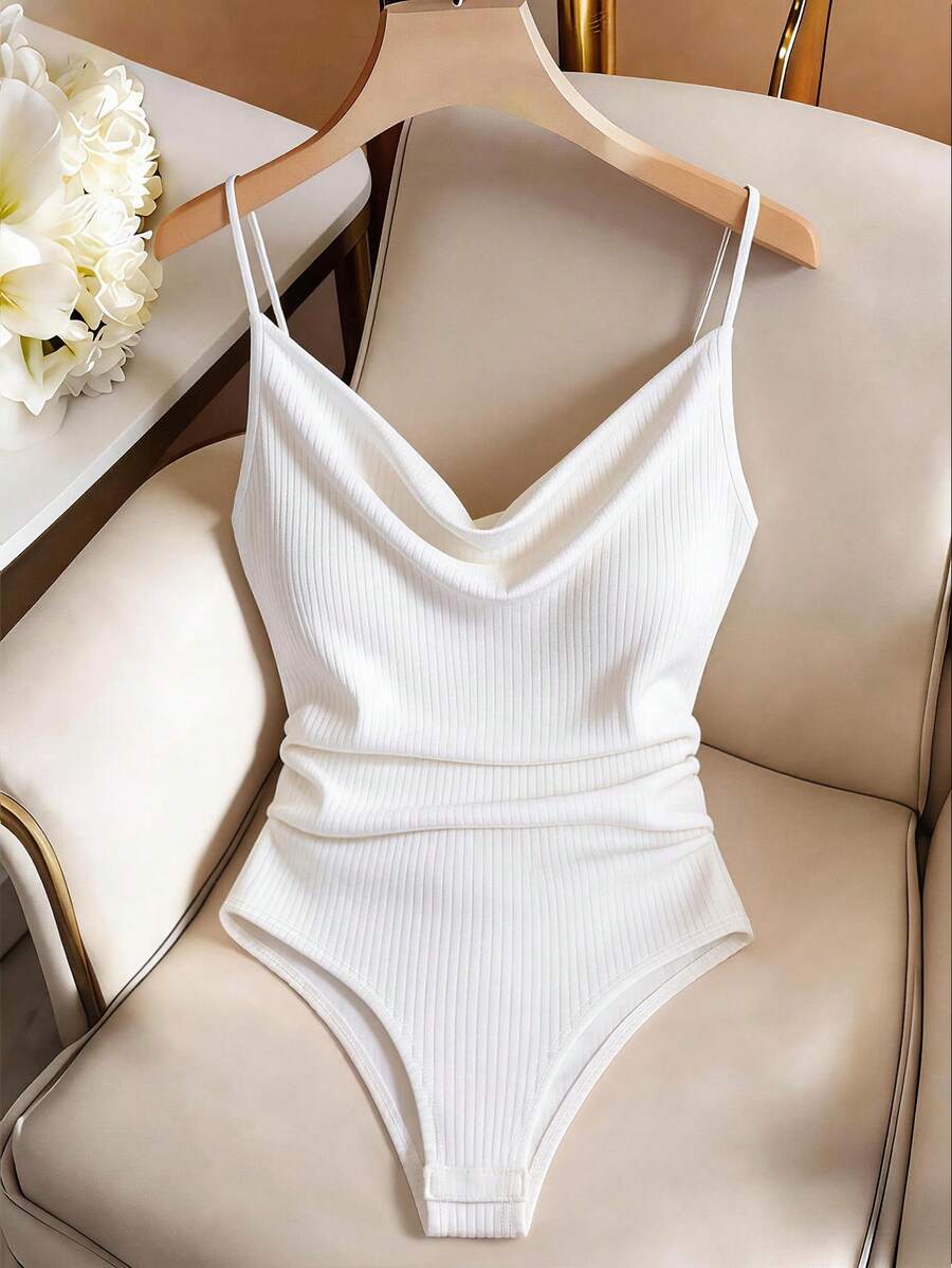 GlowEve Áo liền thân nữ, áo liền thân dệt gân, áo liền thân ôm sát thời trang thường ngày cho nữ, áo liền thân không tay cổ chữ V xếp ly, áo liền thân màu trơn cho nữ, thích hợp mặc hàng ngày. - trắng - Xem 1