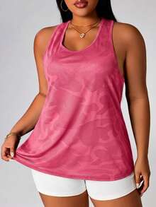 SHEIN Rhythm Era Áo tank top thể thao tập luyện thường ngày in họa tiết rằn ri dành cho nữ cỡ lớn - Màu Hồng Tươi - Xem 4