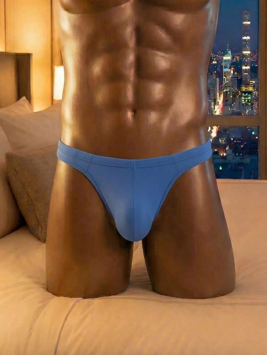 SHEIN DrisQ 男士纯色弹力腰性感三角裤男同志内衣蓝色丁字裤男士蓝色内裤蓝色内裤 - 藍色 - 查看 1