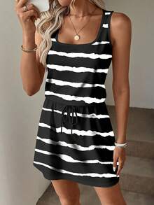 SHEIN LUNE 女士休闲印花短裙，适合春夏穿着，条纹印花，女士度假装，女士夏季服装 - 彩色 - 查看 7