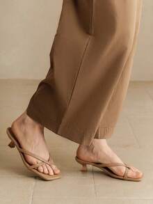 Alvarani Nuevas sandalias de verano para mujer de unicolor, zapatos elegantes de vacaciones, sandalias casuales de playa con tacón alto, tacones fáciles de poner de moda para vestir - Albaricoque - Ver 4