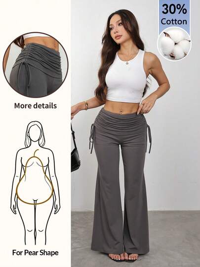 SHEIN PETITE Quần ống rộng cho nữ, phong cách đường phố, quần cạp cao kiểu Y2K, quần legging tập luyện, quần jogger, quần yoga, quần tập gym, quần ống loe.