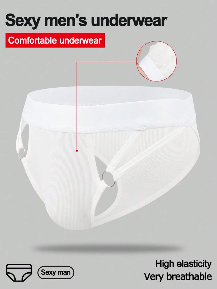 SHEIN DrisQ Ropa interior decorativa con círculo hueco sexy para hombres, adecuada para citas - Blanco - View 1