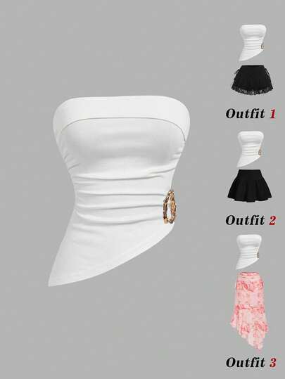SHEIN MOD Áo quây nữ màu trơn, vạt áo bất đối xứng