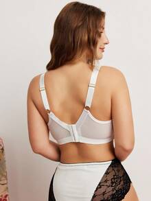 Elorette 1pc Plus Size Lace Patchwork Wireless Bra - White - View 3