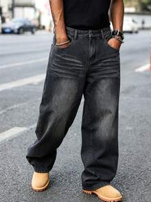 Manfinity EMRG Men's Casual Versatile Everyday Wear Loose Fit Jeans With Pockets - Black - View 5