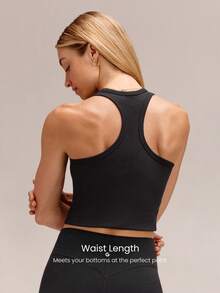 GLOWMODE Áo tank top dáng ôm, dài đến eo, chất liệu cotton Pima gân nổi, kiểu dáng suông, thích hợp mặc hàng ngày. - màu đen - Xem 2