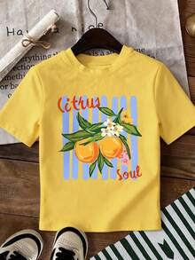 EMERY ROSE Áo thun thường ngày in hình hoa và cành cây họ cam quýt mùa hè - Màu vàng - Xem 3