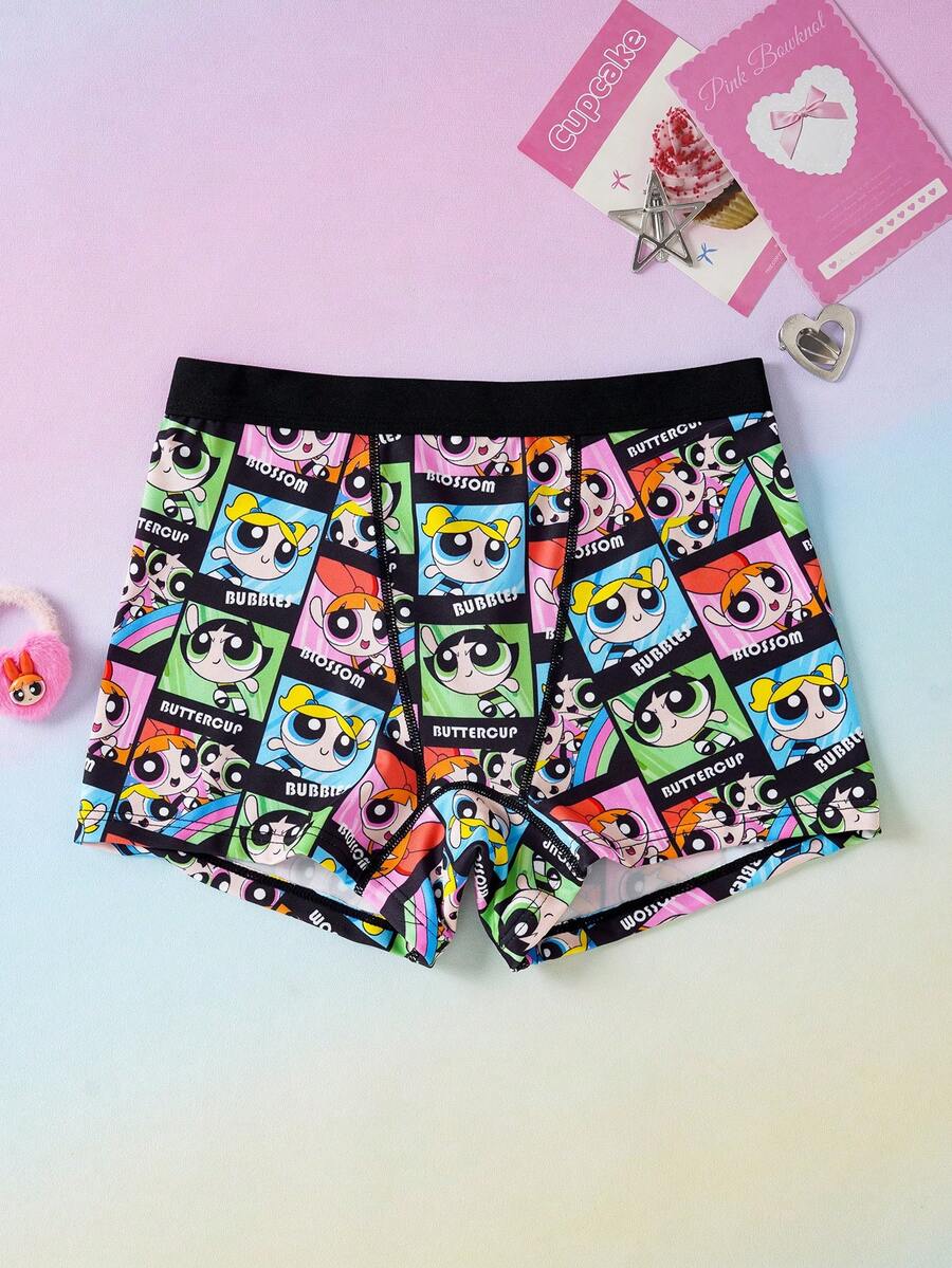 THE POWERPUFF GIRLS X SHEIN 1pc Women's Cartoon Block Print Hipster Panty - Black - View 1