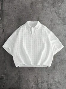 AXEPEAK Men's Casual Summer Holiday & Commute Solid Color Textured Loose Fit Polo Shirt - White - View 2
