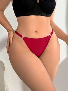 SHEIN 1 buah Celana Dalam Thong Minimalis Warna Polos Wanita Ukuran Plus Merah Musim Panas - Merah - View 1