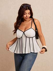 Elaquor Áo camisole xếp ly phối màu dành cho nữ cỡ lớn, kiểu dáng thường ngày, đa năng, thích hợp mặc hàng ngày. - Màu be - Xem 3