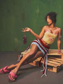 SUMWON WOMEN 条纹钩编流苏迷你裙，饰有流苏细节，红白纹理针织，节日波西米亚风 - 紅色 - 查看 1