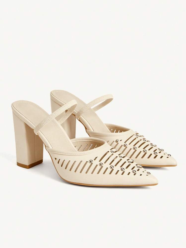 CUCCOO CHICEST Women Shoes Temperament Nude Nails High Heels Women Thick Heel Pointed Hollow Slippers Versatile Outer Wear Shoes