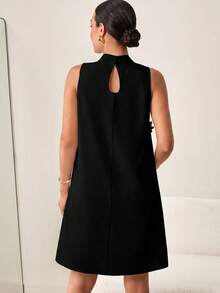 MaterniWear Pregnant Women Solid Color 3D Floral Decor Elegant Sleeveless Dress - Black - View 7
